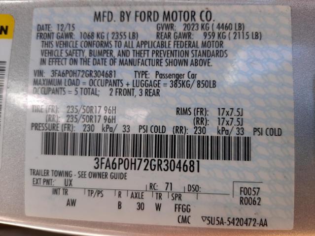 Photo 10 from auction – 2016 FORD FUSION SE with VIN 3FA6P0H72GR304681