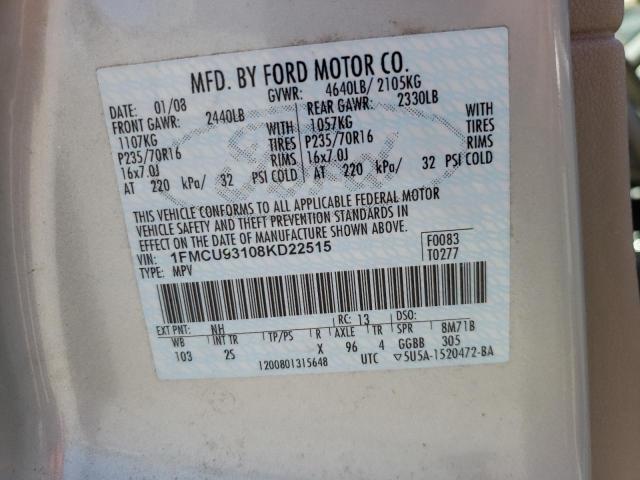 Photo 10 from auction – 2008 FORD ESCAPE XLT with VIN 1FMCU93108KD22515