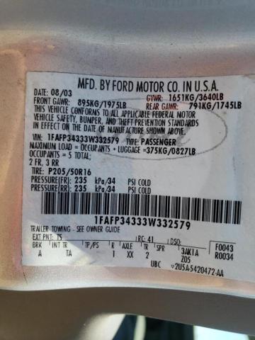 Photo 10 from auction – 2003 FORD FOCUS SE C with VIN 1FAFP34333W332579