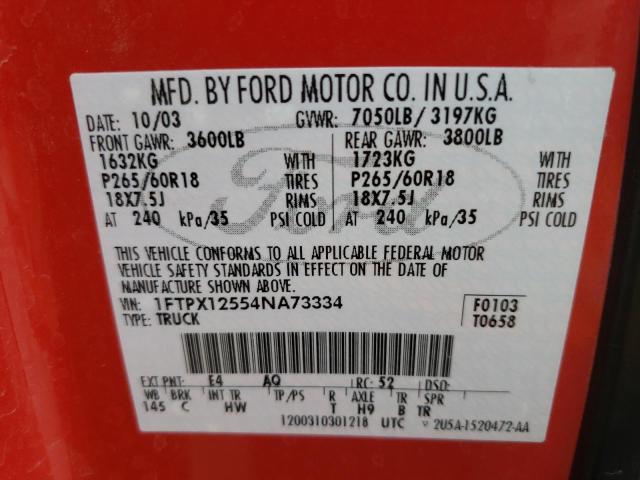 Photo 10 from auction – 2004 FORD F150 with VIN 1FTPX12554NA73334