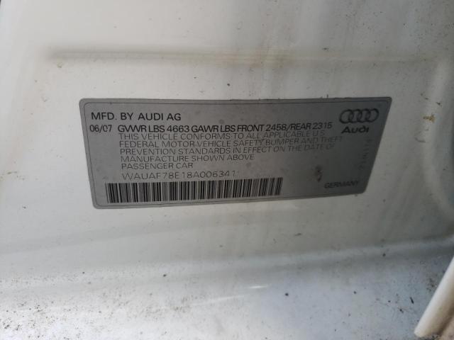 Photo 10 from auction – 2008 AUDI A4 2.0T with VIN WAUAF78E18A006341