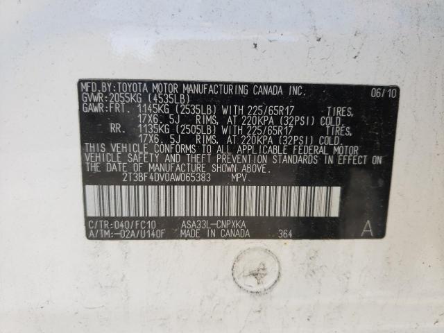 Photo 10 from auction – 2010 TOYOTA RAV4 with VIN 2T3BF4DV0AW065383