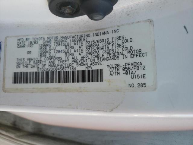 Photo 10 from auction – 2004 TOYOTA SIENNA CE with VIN 5TDZA23C04S077184