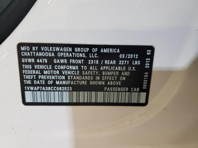 Photo 10 from auction – 2012 VOLKSWAGEN PASSAT S with VIN 1VWAP7A38CC062523