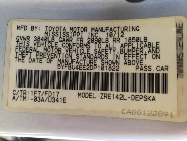 Photo 10 from auction – 2013 TOYOTA COROLLA BA with VIN 5YFBU4EE2DP101822