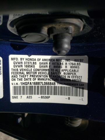 Photo 10 from auction – 2007 HONDA CIVIC EX with VIN 1HGFA16887L066848