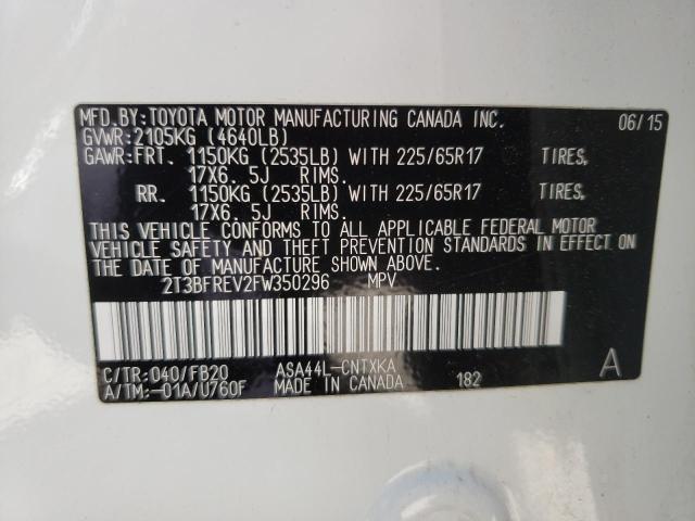 Photo 10 from auction – 2015 TOYOTA RAV4 LE with VIN 2T3BFREV2FW350296