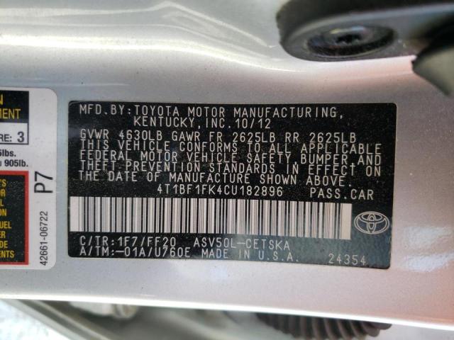 Photo 10 from auction – 2012 TOYOTA CAMRY BASE with VIN 4T1BF1FK4CU182896