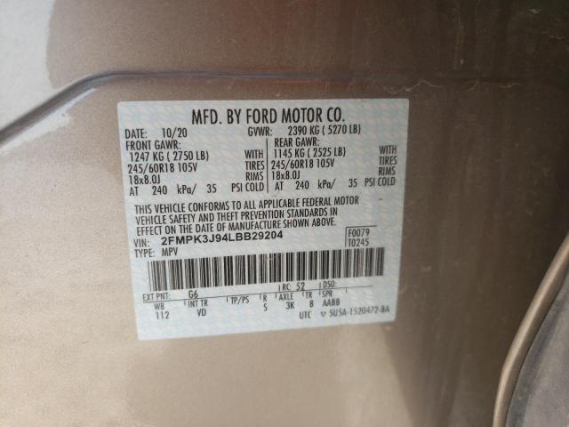 Photo 10 from auction – 2020 FORD EDGE SEL with VIN 2FMPK3J94LBB29204