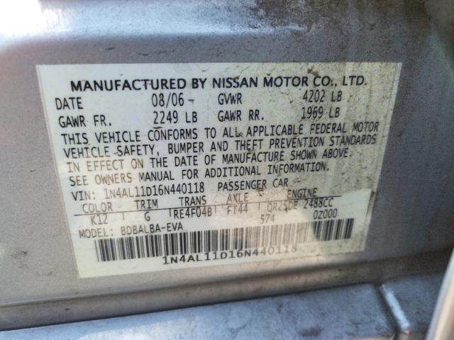 Photo 10 from auction – 2006 NISSAN ALTIMA S with VIN 1N4AL11D16N440118