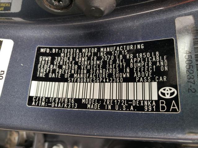 Photo 10 from auction – 2016 TOYOTA COROLLA L with VIN 5YFBURHE5GP443360