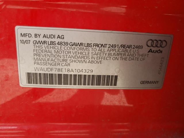 Photo 10 from auction – 2008 AUDI A4 2.0T QU with VIN WAUDF78E18A104329