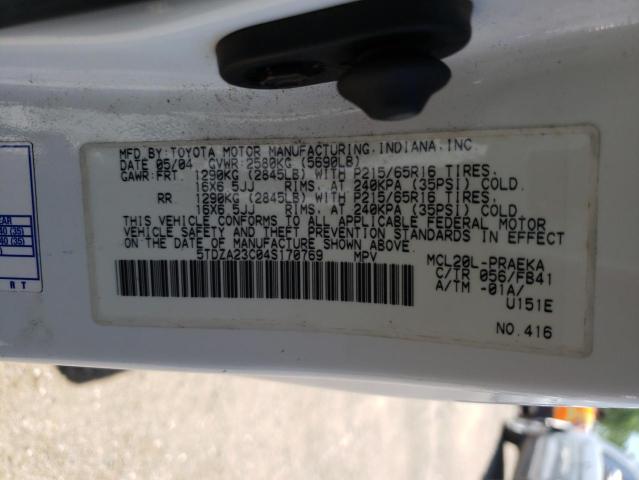 Photo 10 from auction – 2004 TOYOTA SIENNA CE with VIN 5TDZA23C04S170769