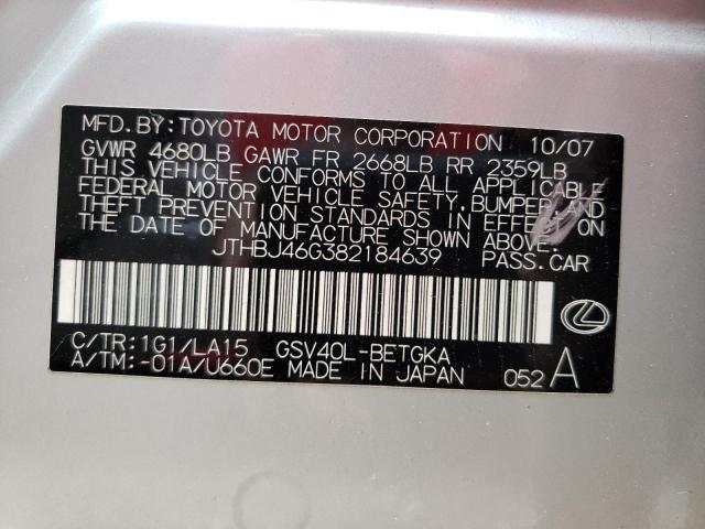 Photo 10 from auction – 2008 LEXUS ES 350 with VIN JTHBJ46G382184639