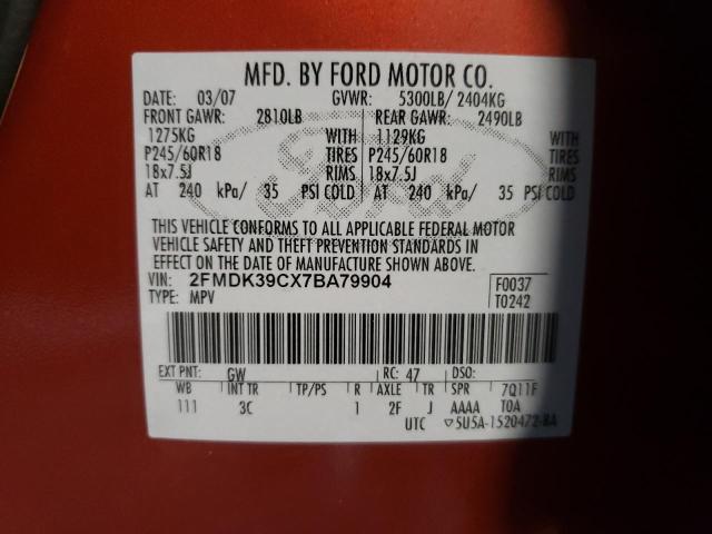 Photo 10 from auction – 2007 FORD EDGE SEL P with VIN 2FMDK39CX7BA79904