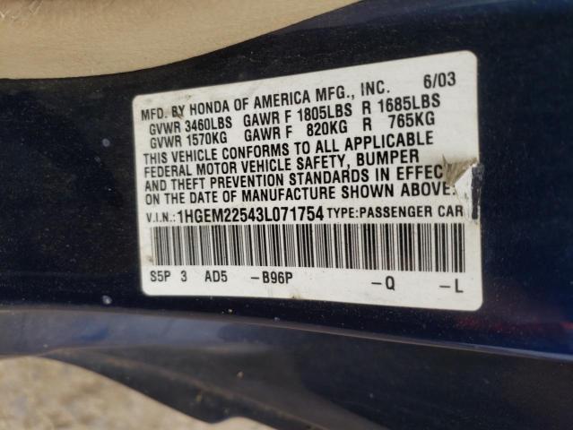 Photo 10 from auction – 2003 HONDA CIVIC LX with VIN 1HGEM22543L071754