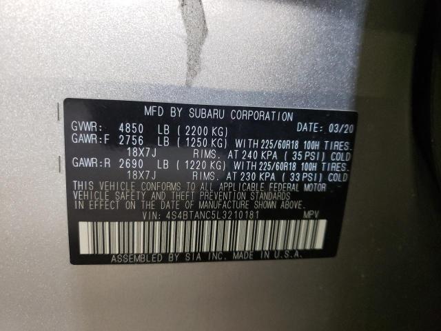 Photo 10 from auction – 2020 SUBARU OUTBACK LI with VIN 4S4BTANC5L3210181