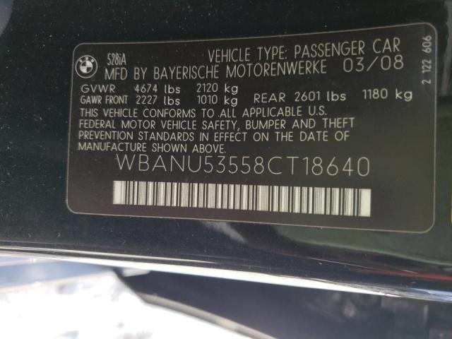 Photo 10 from auction – 2008 BMW 528 I with VIN WBANU53558CT18640