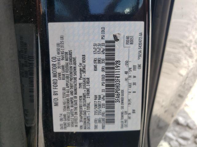 Photo 10 from auction – 2015 FORD FUSION SE with VIN 3FA6P0HD3FR111928