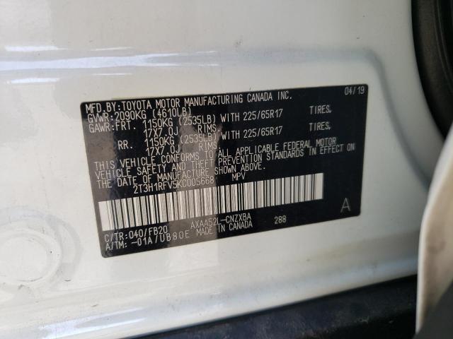 Photo 10 from auction – 2019 TOYOTA RAV4 LE with VIN 2T3H1RFV5KC005668