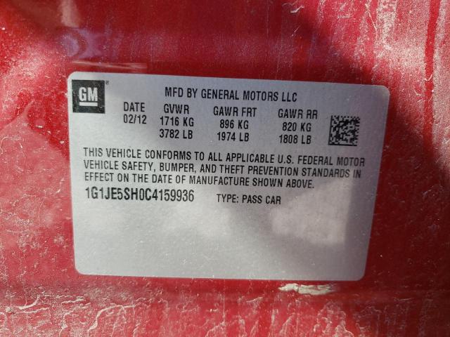 Photo 10 from auction – 2012 CHEVROLET SONIC LTZ with VIN 1G1JE5SH0C4159936