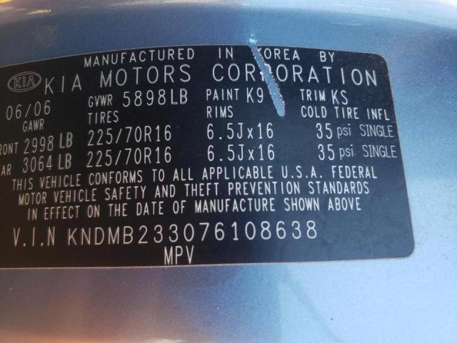 Photo 10 from auction – 2007 KIA SEDONA EX with VIN KNDMB233076108638