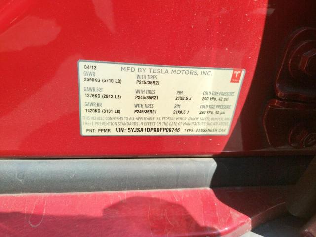 Photo 10 from auction – 2013 TESLA MODEL S with VIN 5YJSA1DP9DFP09746