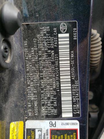 Photo 10 from auction – 2012 TOYOTA CAMRY BASE with VIN 4T4BF1FK5CR186221