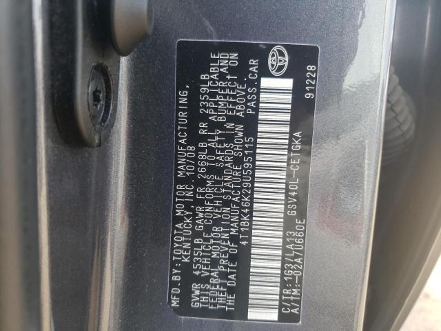 Photo 10 from auction – 2009 TOYOTA CAMRY with VIN 4T1BK46K29U595115
