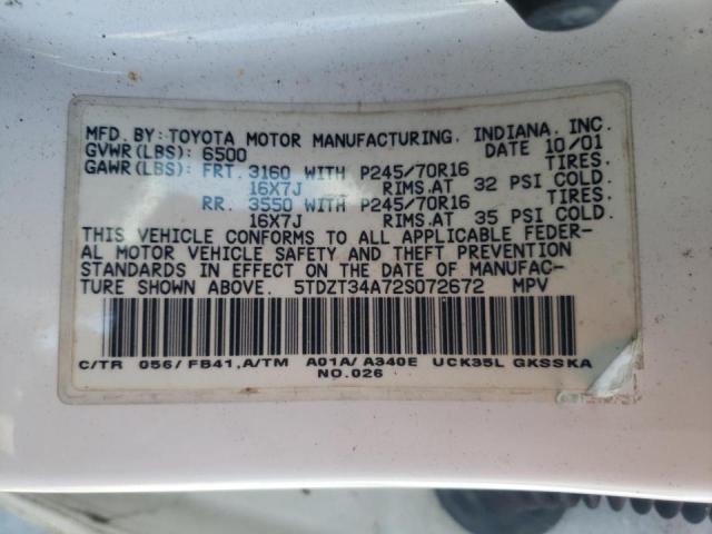 Photo 10 from auction – 2002 TOYOTA SEQUOIA SR with VIN 5TDZT34A72S072672