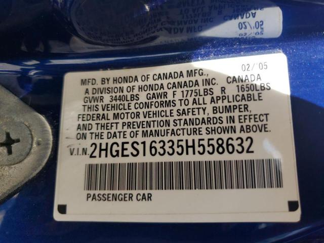 Photo 10 from auction – 2005 HONDA CIVIC DX V with VIN 2HGES16335H558632