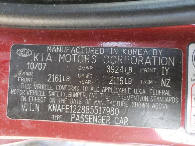 Photo 10 from auction – 2008 KIA SPECTRA EX with VIN KNAFE122885517980