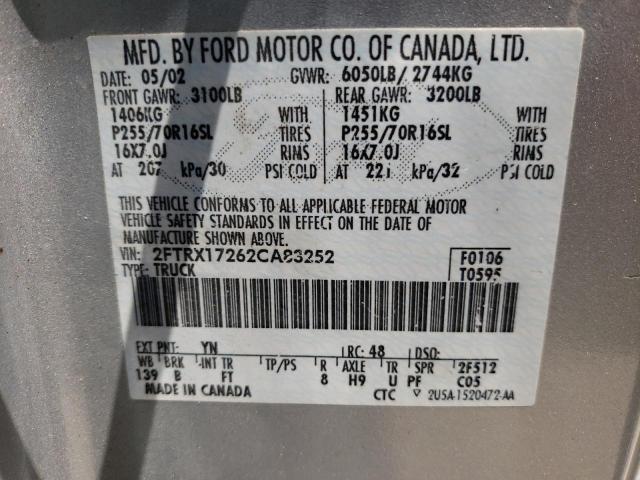 Photo 10 from auction – 2002 FORD F150 with VIN 2FTRX17262CA83252