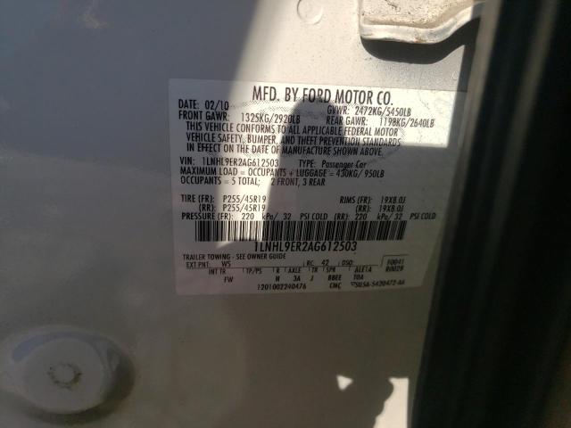 Photo 10 from auction – 2010 LINCOLN MKS with VIN 1LNHL9ER2AG612503
