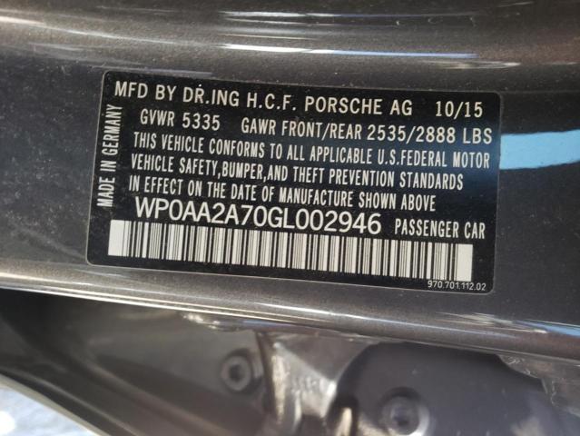 Photo 10 from auction – 2016 PORSCHE PANAMERA 2 with VIN WP0AA2A70GL002946