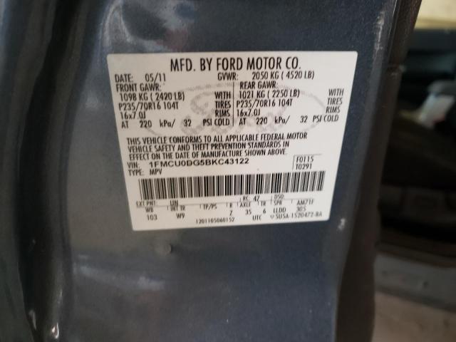 Photo 10 from auction – 2011 FORD ESCAPE XLT with VIN 1FMCU0DG5BKC43122