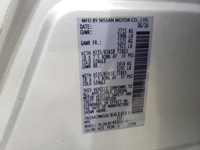 Photo 10 from auction – 2016 NISSAN PATHFINDER with VIN 5N1AR2MN1GC661035