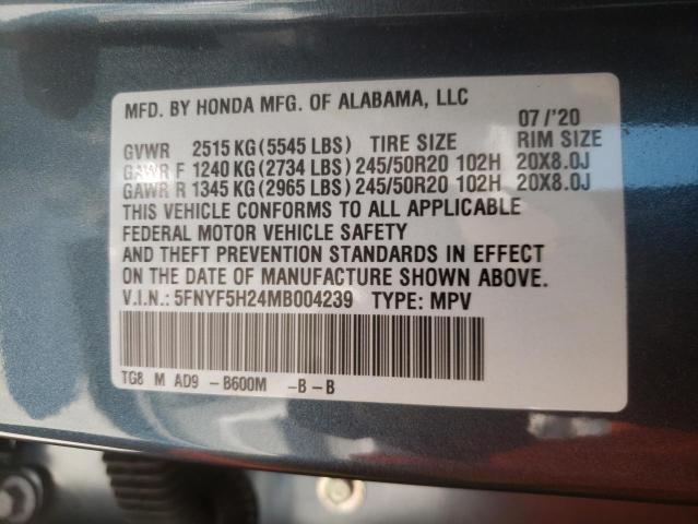 Photo 10 from auction – 2021 HONDA PILOT SE with VIN 5FNYF5H24MB004239