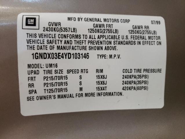 Photo 10 from auction – 2000 CHEVROLET VENTURE with VIN 1GNDX03E4YD103146