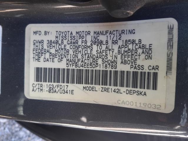 Photo 10 from auction – 2013 TOYOTA COROLLA BA with VIN 5YFBU4EE5DP118789