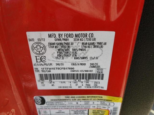 Photo 10 from auction – 2012 FORD F150 SUPER with VIN 1FTFW1ET5CFB17690
