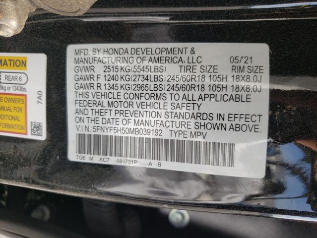 Photo 10 from auction – 2021 HONDA PILOT EXL with VIN 5FNYF5H50MB039192