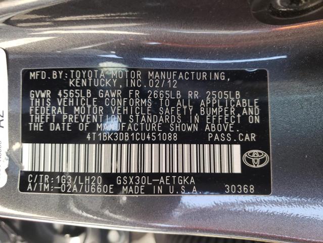 Photo 10 from auction – 2012 TOYOTA AVALON BAS with VIN 4T1BK3DB1CU451088