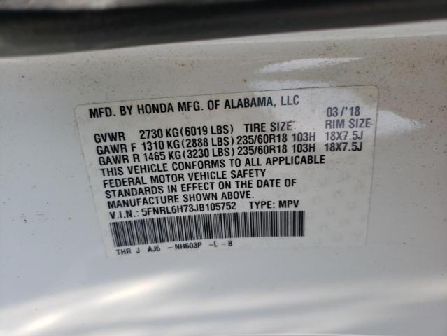 Photo 10 from auction – 2018 HONDA ODYSSEY EX with VIN 5FNRL6H73JB105752