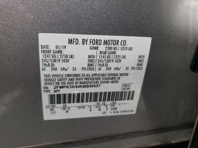 Photo 10 from auction – 2019 FORD EDGE TITAN with VIN 2FMPK3K94KBB56657