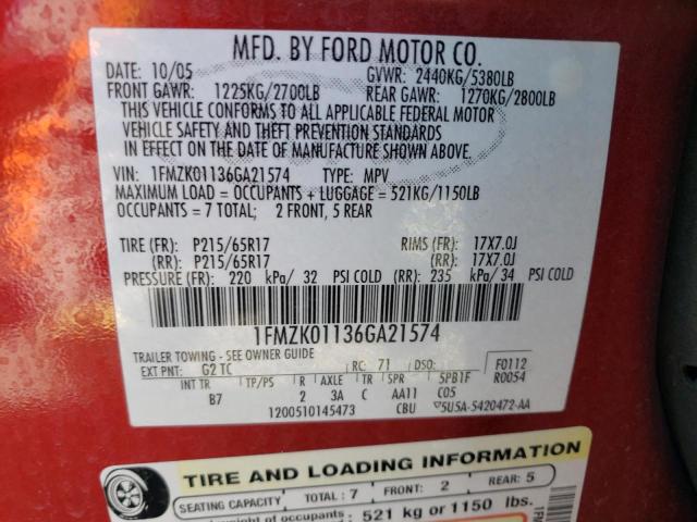 Photo 10 from auction – 2006 FORD FREESTYLE with VIN 1FMZK01136GA21574