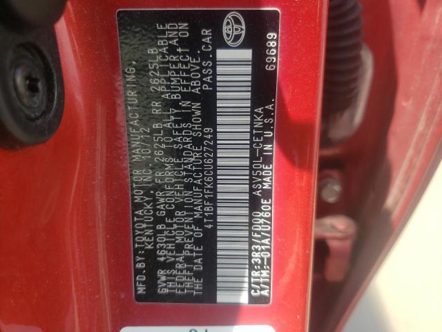 Photo 10 from auction – 2012 TOYOTA CAMRY BASE with VIN 4T1BF1FK6CU627249