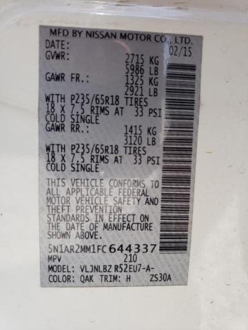 Photo 10 from auction – 2015 NISSAN PATHFINDER with VIN 5N1AR2MM1FC644337
