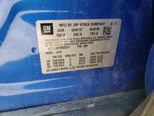 Photo 10 from auction – 2015 CHEVROLET TRAX 1LT with VIN KL7CJLSB7FB203374