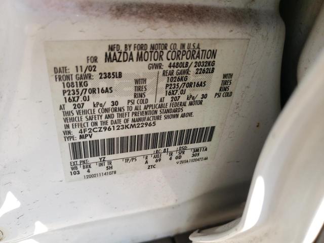 Foto 10 de la subasta – 2003 MAZDA TRIBUTE ES con VIN 4F2CZ96123KM22965